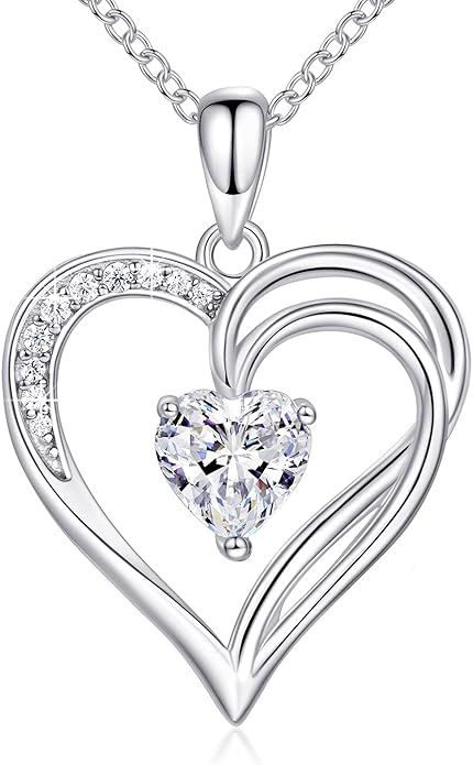 925 Sterling Silver Heart Necklace for Women Birthstone Necklace Silver Jewelry for Womens Jewelry Gifts for Women Her Mom