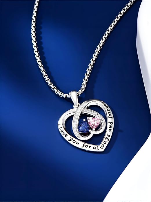 Birthstone Necklaces for Women I Love You for Always and Forever Heart Pendant Necklace Anniversary Jewelry Christmas Valentine Mothers Day Birthday Gifts for Her Wife Girlfriend