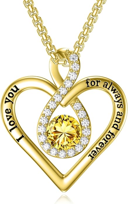 I Love You For Always and Forever Birthstone Necklace Infinity Love Heart Pendant Jewelry Christmas Valentine Mothers Day Birthday Gifts for Women Her Wife Girlfriend