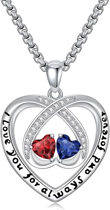 Birthstone Necklaces for Women I Love You for Always and Forever Heart Pendant Necklace Anniversary Jewelry Christmas Valentine Mothers Day Birthday Gifts for Her Wife Girlfriend