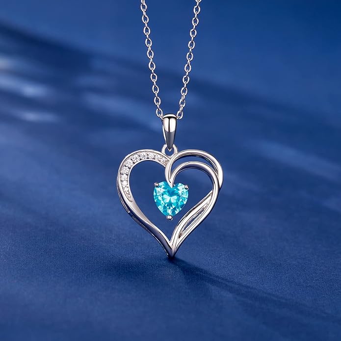 925 Sterling Silver Heart Necklace for Women Birthstone Necklace Silver Jewelry for Womens Jewelry Gifts for Women Her Mom