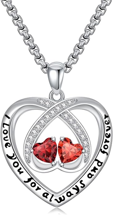 Birthstone Necklaces for Women I Love You for Always and Forever Heart Pendant Necklace Anniversary Jewelry Christmas Valentine Mothers Day Birthday Gifts for Her Wife Girlfriend