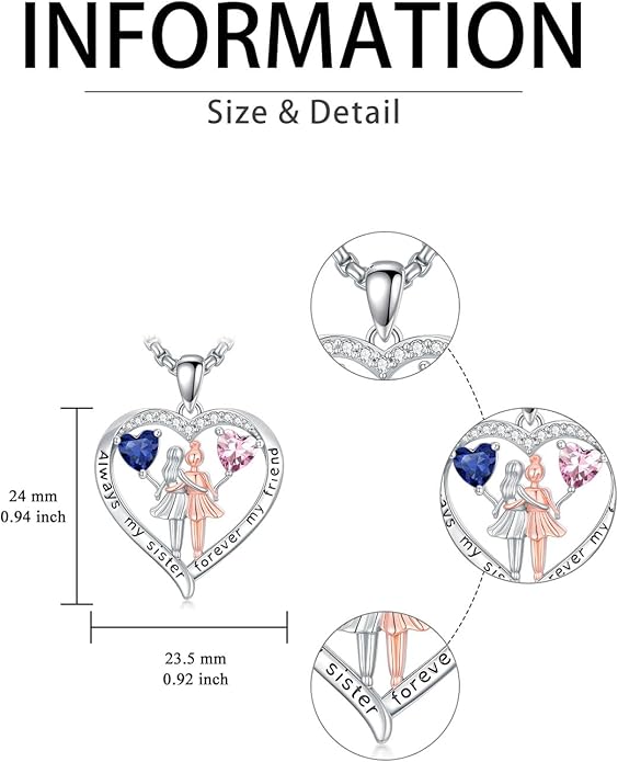 Always My Sister Forever My Friend Birthstone Pendant Necklace Women Jewelry Christmas Valentine Mothers Day Birthday Gifts for Women Sister From Sister