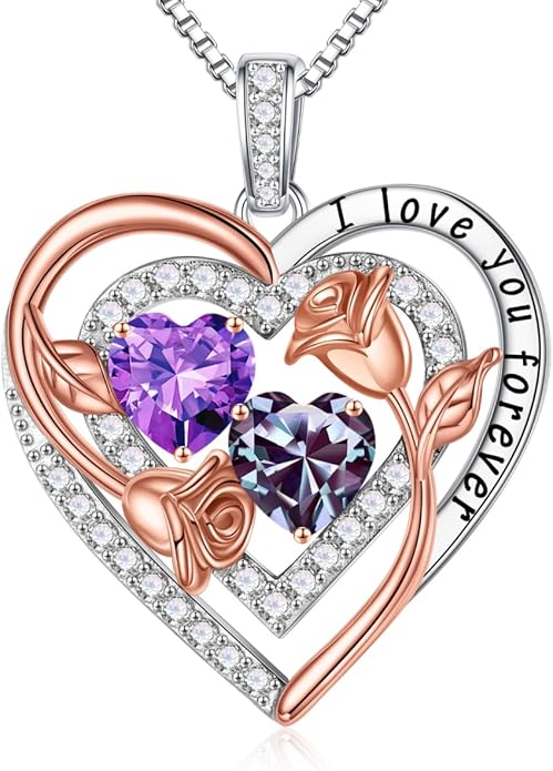 Iefil Birthstone Necklace for Women - Sterling Silver Birthstone Necklace Anniversary Birthday Gifts for Her Wife Mom Daughter