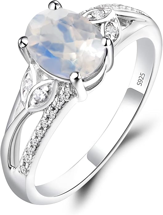 925 Sterling Silver Oval Shaped 8X6 MM Gemstone Ring Leaf Engagement Ring for Women Jewelry
