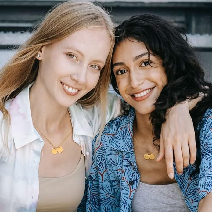 Two Initial Necklace for Women, 14K Gold Plated Dainty You and Her Initial Necklace Relationship Jewelry Mothers Day Valentines Gifts for Women Mom Friend Sister Her Birthday