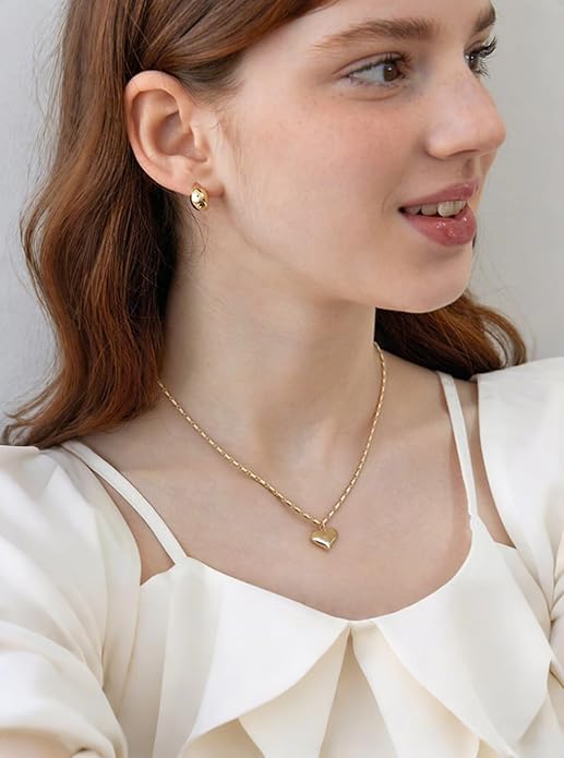 18k Gold Chain Link Necklace for Women, Baroque Pearl/Compass Pendant Necklace