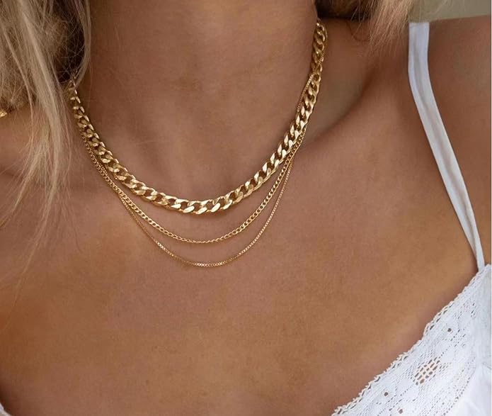 ASCOMY Layered Necklaces for Women Dainty Gold Necklace 14K Gold Plated Herringbone Necklace for Women Pearl Cross Necklace Paperclip Cuban Figaro Rope Satellite Chain Gold Choker Trendy Jewelry Gift