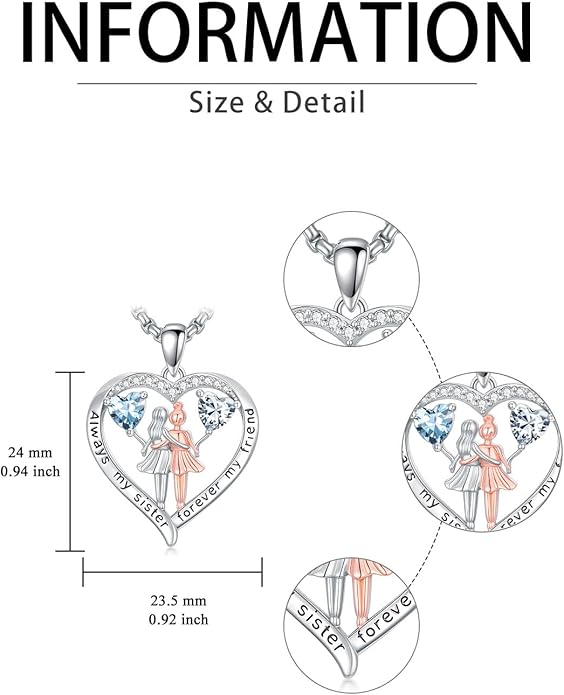 Always My Sister Forever My Friend Birthstone Pendant Necklace Women Jewelry Christmas Valentine Mothers Day Birthday Gifts for Women Sister From Sister