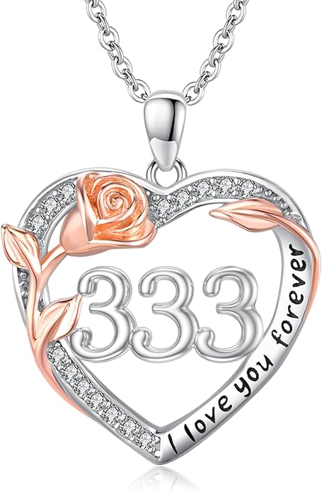 Number Necklace for Women 925 Sterling Silver Rose Angel Numbers Necklace Jewelry Birthday Gift for Grandma Mother