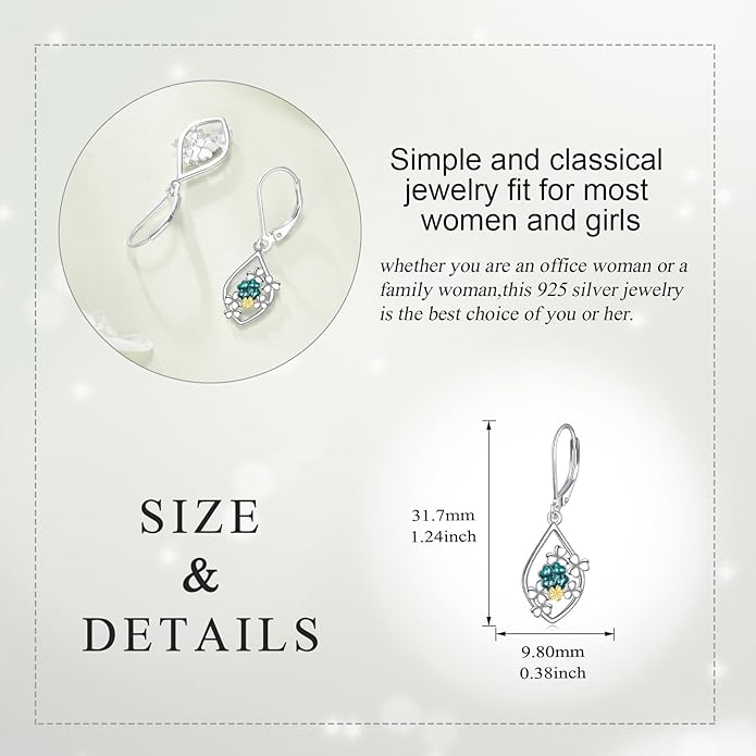 Scottish Thistle/Sunflower/Violet/Daffodil/Orchid Earrings Sterling Silver Flower Dangle Dangling Drop Boho Earrings Jewelry Gifts for Women