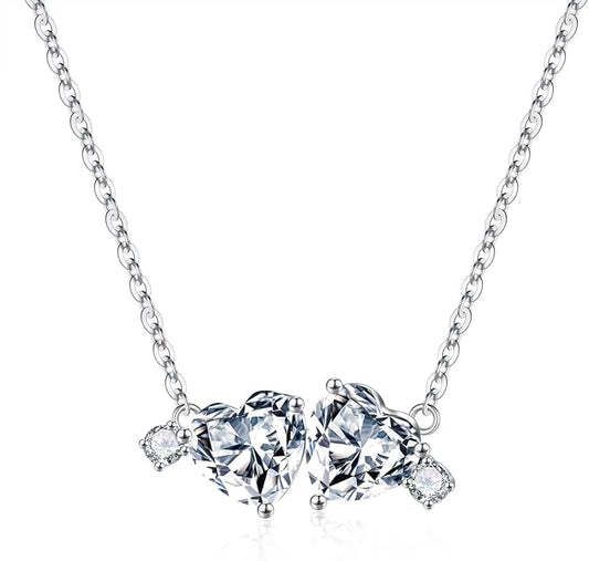 Iefil Double Birthstone Necklace for Women - 0.8CT 925 Sterling Silver Birthstone Necklace, Gifts for Her Wife Girlfriend Mom