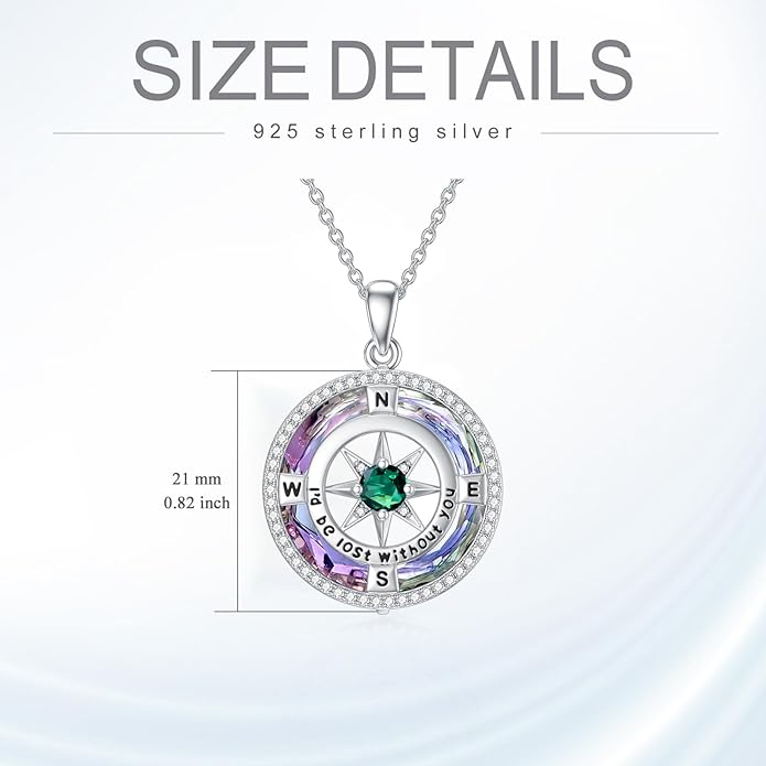 TOUPOP Compass Necklace for Women 925 Sterling Silver I'd be Lost without You Compass Pendant Birthstone Necklaces Anniversary Jewelry Birthday Gift for Girlfriend Wife Graduation Gifts for Her Daugthter