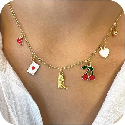 Choistily Charm Necklace Dainty Gold Western Outfit Beach Jewelry for Women Trendy Cowgirl Accessories for Women Gold Bow Sea Shell Pendant Necklace Preppy Stuff Summer Jewelry 2025
