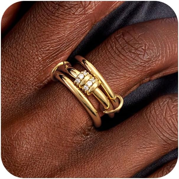 Stackable Gold Rings for Women, 18K Gold Plated Cubic Zirconia Statement Rings, Non Tarnish Ring Set, Dainty Gold Rings for Women, Trendy Fashion Chunky Stacking Rings