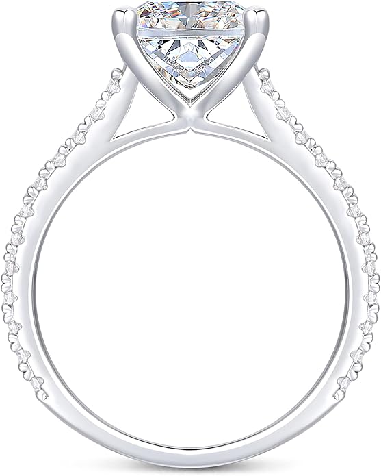 14K Gold Moissanite Engagement Rings 4 Carat 8x10mm Radiant Cut Moissanite Rings 14K White Gold Radiant Cut Engagement Ring for Women