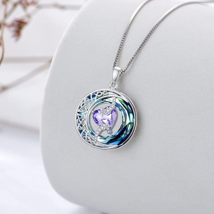 TOUPOP Birthstone Necklace 925 Sterling Silver Moon and Star Pendant with Blue Crystal Celtic Moon Jewelry Birthday Christmas Gifts for Women Mom Wife Her Daughter