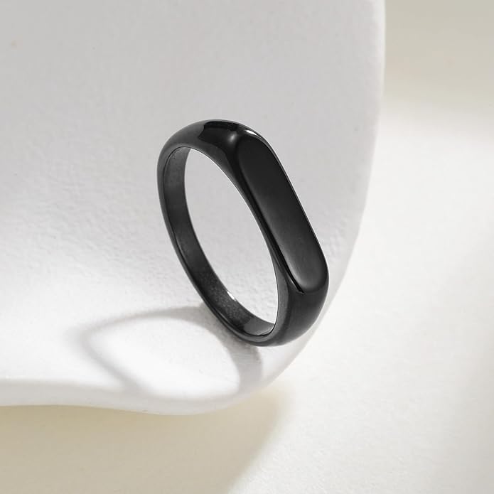 Mens Signet Rings Stainless Steel Pinky Ring for Men Women Silver/Black/Gold Square Cool Finger Ring, Gift for Dad Husband