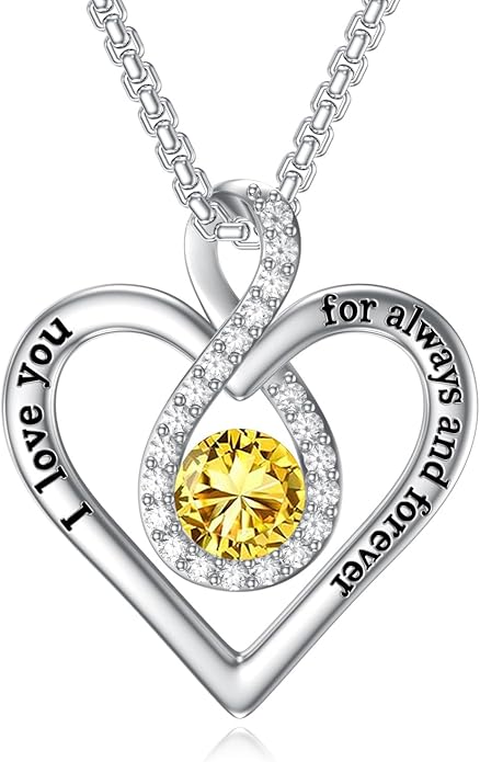 I Love You For Always and Forever Birthstone Necklace Infinity Love Heart Pendant Jewelry Christmas Valentine Mothers Day Birthday Gifts for Women Her Wife Girlfriend