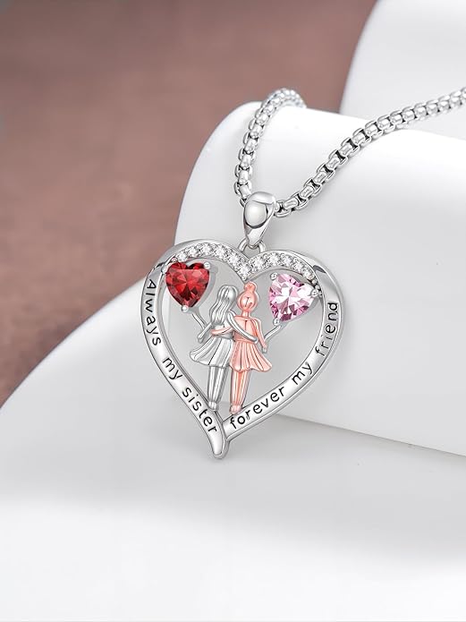 Always My Sister Forever My Friend Birthstone Pendant Necklace Women Jewelry Christmas Valentine Mothers Day Birthday Gifts for Women Sister From Sister