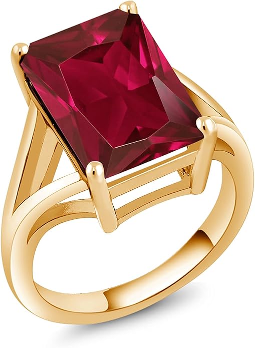 Gem Stone King 5-10 Cttw Gemstone Birthstone Solitaire Engagement Ring For Women | 18K Yellow Gold Plated Silver | 14X10MM Emerald Cut | Wedding Anniversary Ring | Available In Size 5, 6, 7, 8, 9