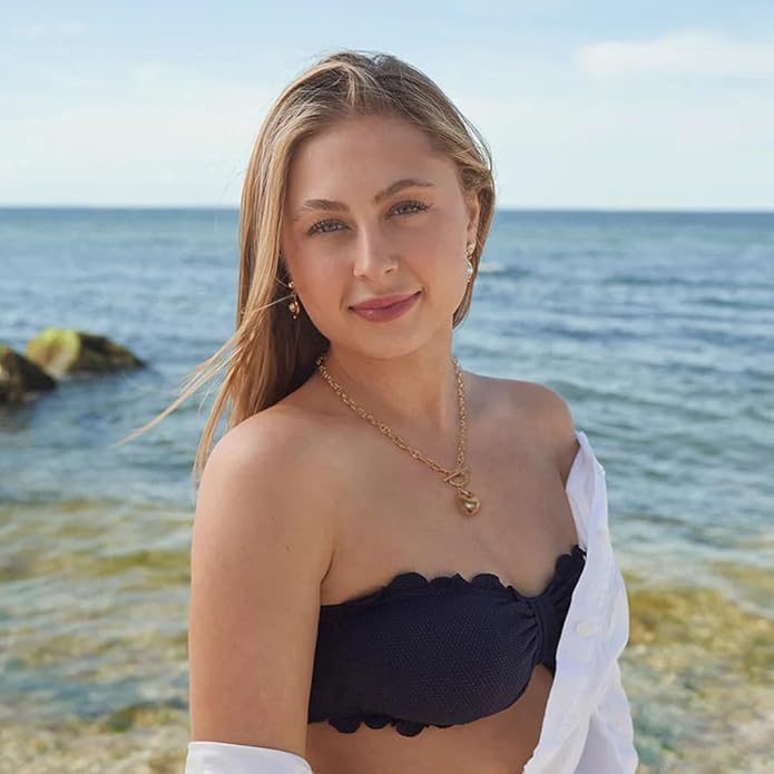 18k Gold Chain Link Necklace for Women, Baroque Pearl/Compass Pendant Necklace