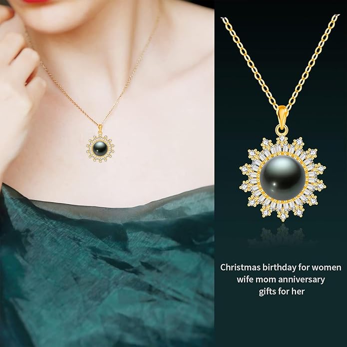 Gifts for Women-Tahitian-Black-Pearl-Necklace-Gift for Wife Wedding Birthday Anniversary-Mom Girlfriend Her Mothers Day Valentines Day Christmas-18K Gold Plated Sterling Silver Pearl Pendant NO037