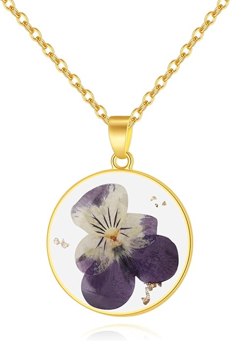 Forget-Me-Not and Queen Anne's Lace Pressed Wildflower Necklace | Birth Month Real Flower Necklace | Gold/Silver Pressed Flower Jewelry | Personalized Handmade Jewelry
