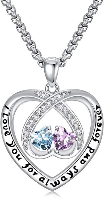 Birthstone Necklaces for Women I Love You for Always and Forever Heart Pendant Necklace Anniversary Jewelry Christmas Valentine Mothers Day Birthday Gifts for Her Wife Girlfriend