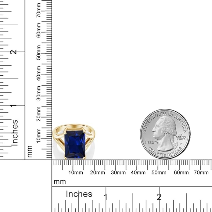 Gem Stone King 5-10 Cttw Gemstone Birthstone Solitaire Engagement Ring For Women | 18K Yellow Gold Plated Silver | 14X10MM Emerald Cut | Wedding Anniversary Ring | Available In Size 5, 6, 7, 8, 9