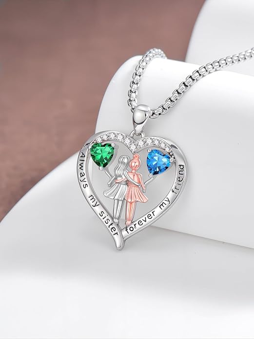 Always My Sister Forever My Friend Birthstone Pendant Necklace Women Jewelry Christmas Valentine Mothers Day Birthday Gifts for Women Sister From Sister
