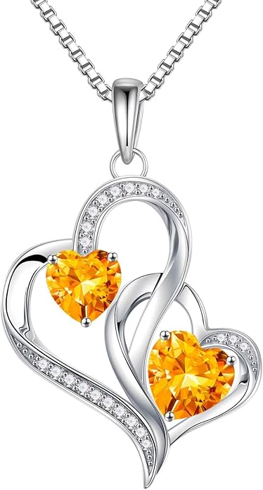 Iefil Birthstone Necklace for Women - 925 Sterling Silver Double Birthstone Heart Necklace | Anniversary Birthday Gifts for Women | Personalized Gifts | Jewelry Gifts for Wife Mom Girlfriend