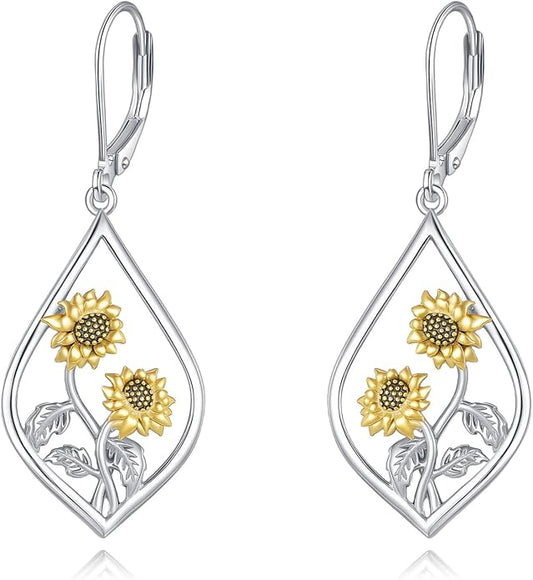 Scottish Thistle/Sunflower/Violet/Daffodil/Orchid Earrings Sterling Silver Flower Dangle Dangling Drop Boho Earrings Jewelry Gifts for Women