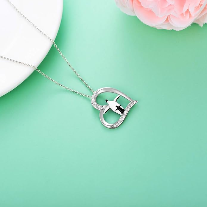 POPKIMI Sterling Silver Necklace Wolves/Elephants/Pandas/Penguins Pendant Necklace for Mom Daughter