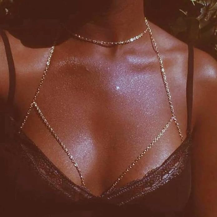 14K Gold Body Chains for Women, Sexy Layered Belly Waist Chain Bikini Bra Chain, Summer Beach Rhinestone Body Jewelry