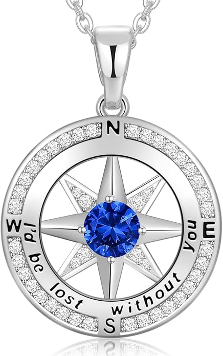 Peeshow Gifts for Women Wife-Compass Birthstone Necklace Gift for Wife Birthday Wedding Anniversary Women Jewelry for Her Girlfriend S925 Sterling Silver