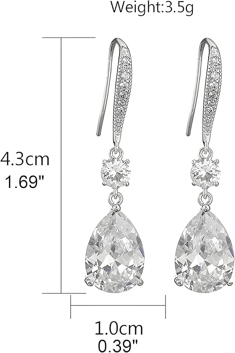 Drop Dangle Earrings for Women, Pear Cut Cubic Zirconia Long Teardrop Wedding Bridal Earrings, Silver Rose Gold Plated Copper Brass Micro Inlay CZ Gorgeous Plain Simple Fine Jewelry Gifts Box