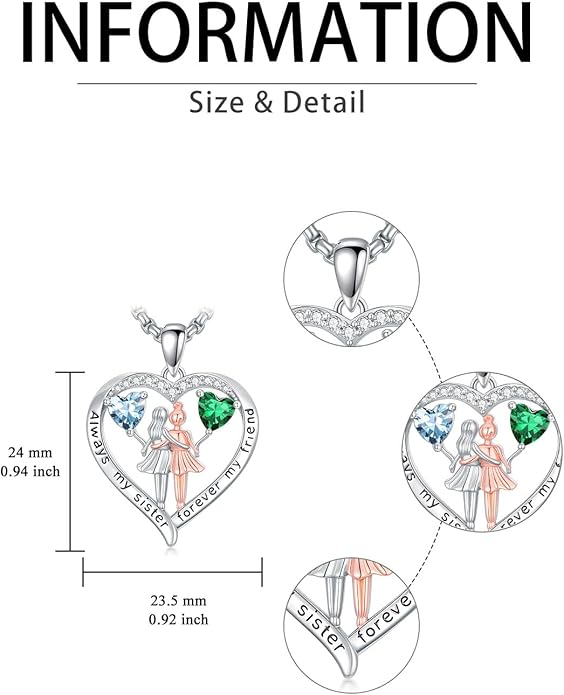 Always My Sister Forever My Friend Birthstone Pendant Necklace Women Jewelry Christmas Valentine Mothers Day Birthday Gifts for Women Sister From Sister