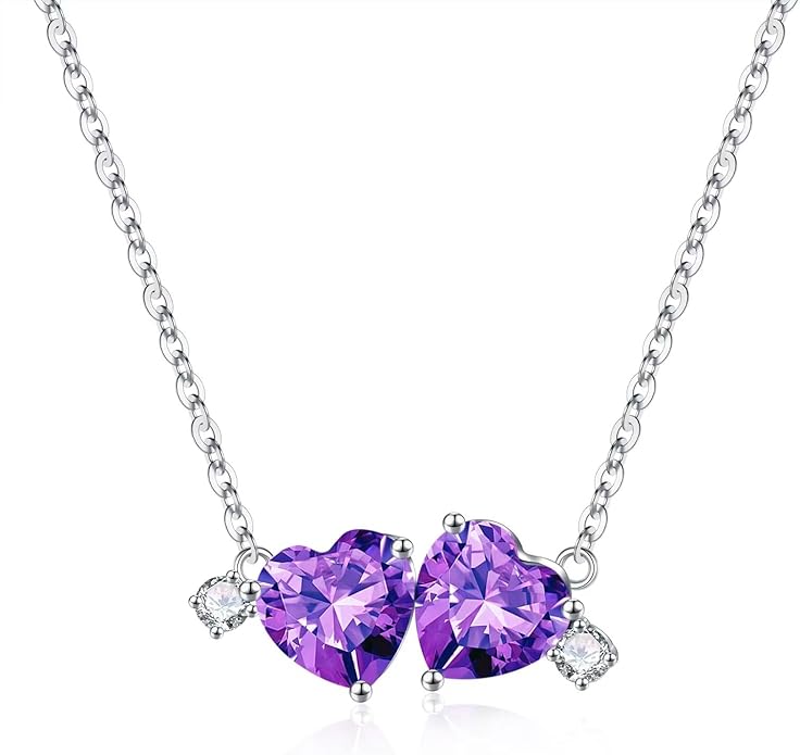 Iefil Double Birthstone Necklace for Women - 0.8CT 925 Sterling Silver Birthstone Necklace, Gifts for Her Wife Girlfriend Mom