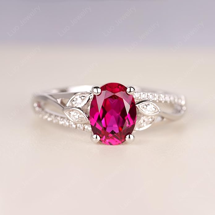 925 Sterling Silver Oval Shaped 8X6 MM Gemstone Ring Leaf Engagement Ring for Women Jewelry