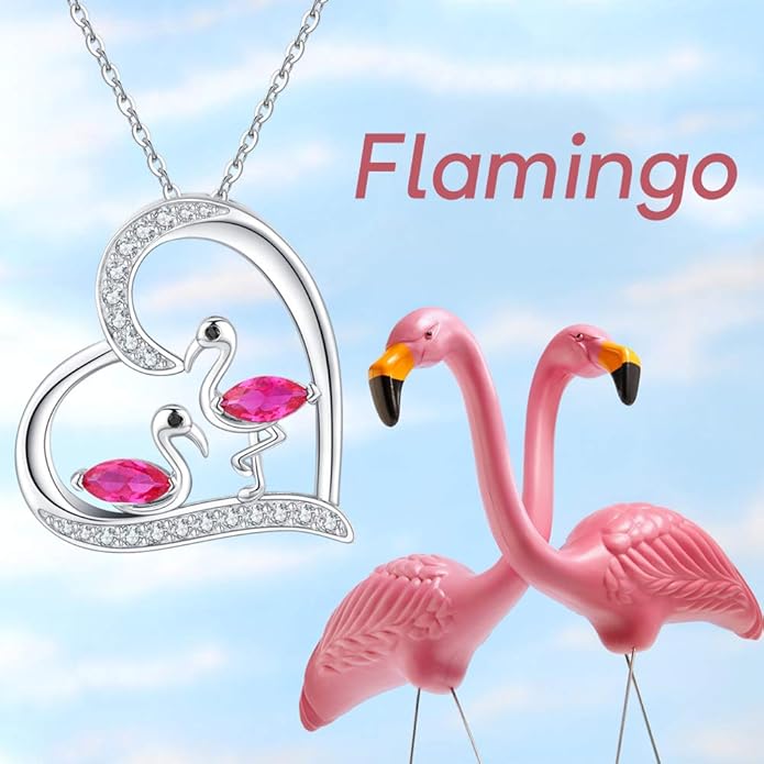 JUSTKIDSTOY Flamingo Necklace 925 Sterling Silver Animal Pendant with Cubic Zirconia Flamingo Bird Necklace Gifts for Women Wife Girlfriend