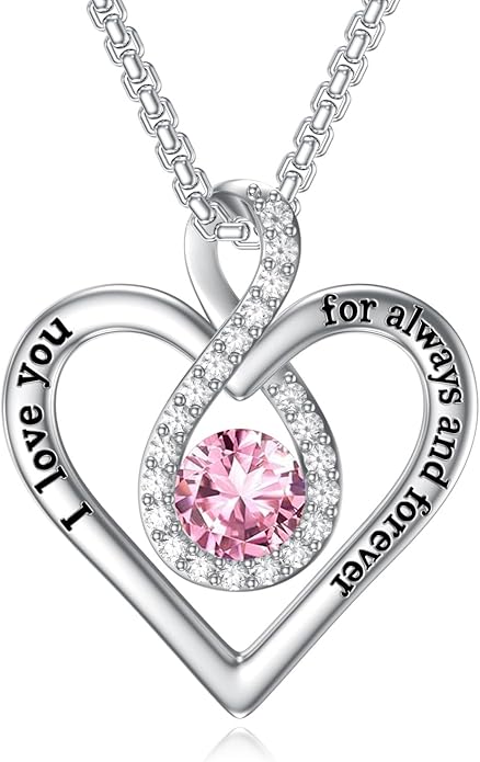 I Love You For Always and Forever Birthstone Necklace Infinity Love Heart Pendant Jewelry Christmas Valentine Mothers Day Birthday Gifts for Women Her Wife Girlfriend