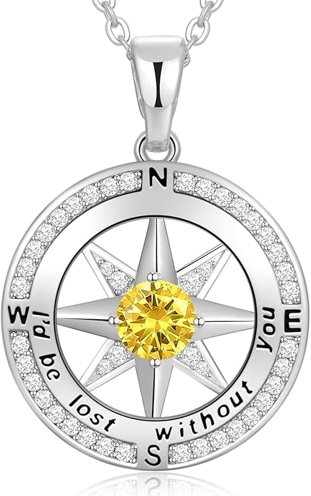 Peeshow Gifts for Women Wife-Compass Birthstone Necklace Gift for Wife Birthday Wedding Anniversary Women Jewelry for Her Girlfriend S925 Sterling Silver