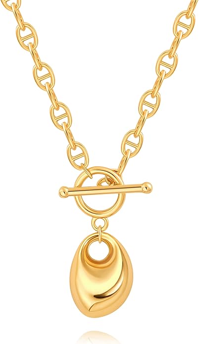 18k Gold Chain Link Necklace for Women, Baroque Pearl/Compass Pendant Necklace