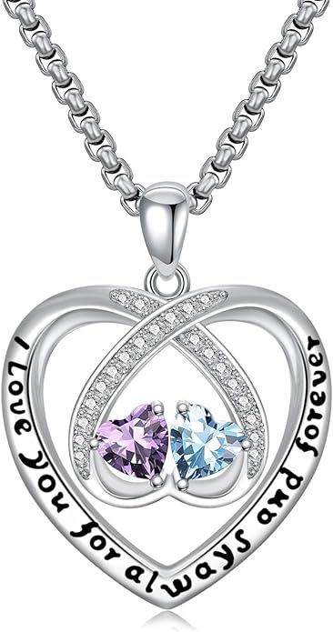Birthstone Necklaces for Women I Love You for Always and Forever Heart Pendant Necklace Anniversary Jewelry Christmas Valentine Mothers Day Birthday Gifts for Her Wife Girlfriend