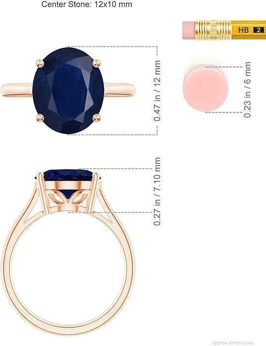 Angara Natural Blue Sapphire Solitaire Engagement Ring for Women | Oval Shape Blue Sapphire Ring in 14K Solid Gold/Sterling Silver/Platinum | September Birthday, Gemstone Jewellery Gift