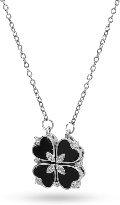 18K Gold Stainless Steel Gold Plated Necklace with Clove Hearts Charm - Can Be Worn Two Ways (Elegant A)