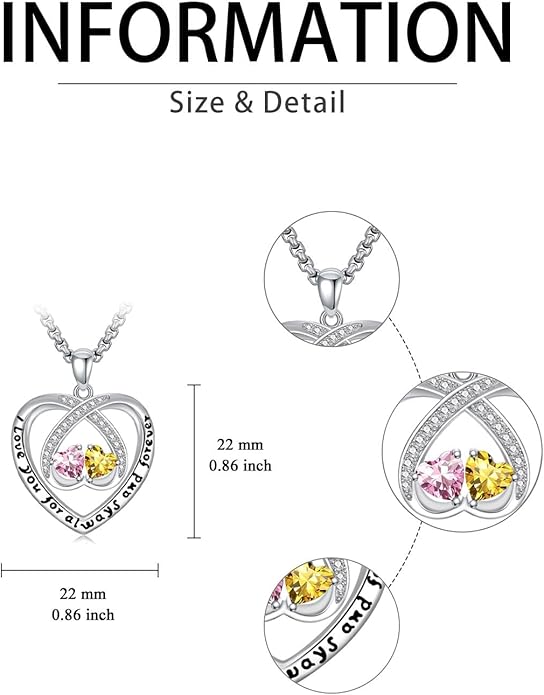 Birthstone Necklaces for Women I Love You for Always and Forever Heart Pendant Necklace Anniversary Jewelry Christmas Valentine Mothers Day Birthday Gifts for Her Wife Girlfriend