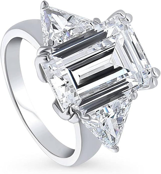 BERRICLE Sterling Silver CZ 3-Stone Solitaire Wedding Engagement Rings for Women, Cubic Zirconia Ring - Asscher, Cushion, Emerald, Pear, Round Cut - Canary Yellow, Green, Amethyst Purple Colors