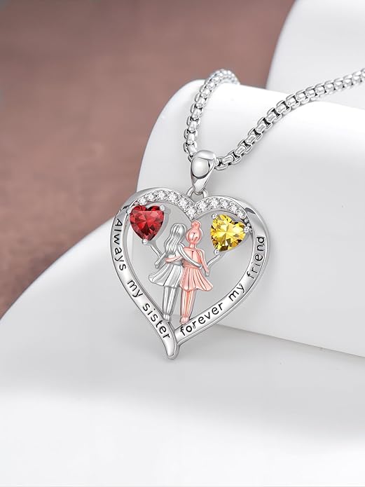 Always My Sister Forever My Friend Birthstone Pendant Necklace Women Jewelry Christmas Valentine Mothers Day Birthday Gifts for Women Sister From Sister